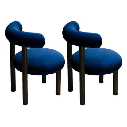 Cream Upholstered Metal Vanity Stool with Arc Back — Blue / 2 Piece Set