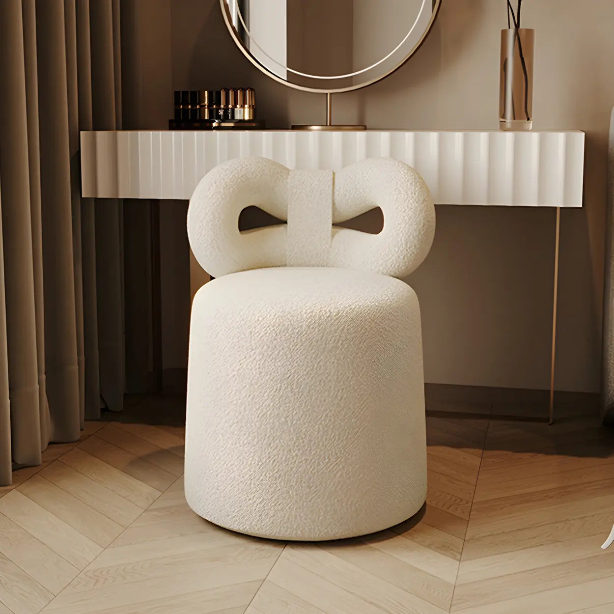 Modern bow-back upholstered end & side tables in fabric — White / Set of 1