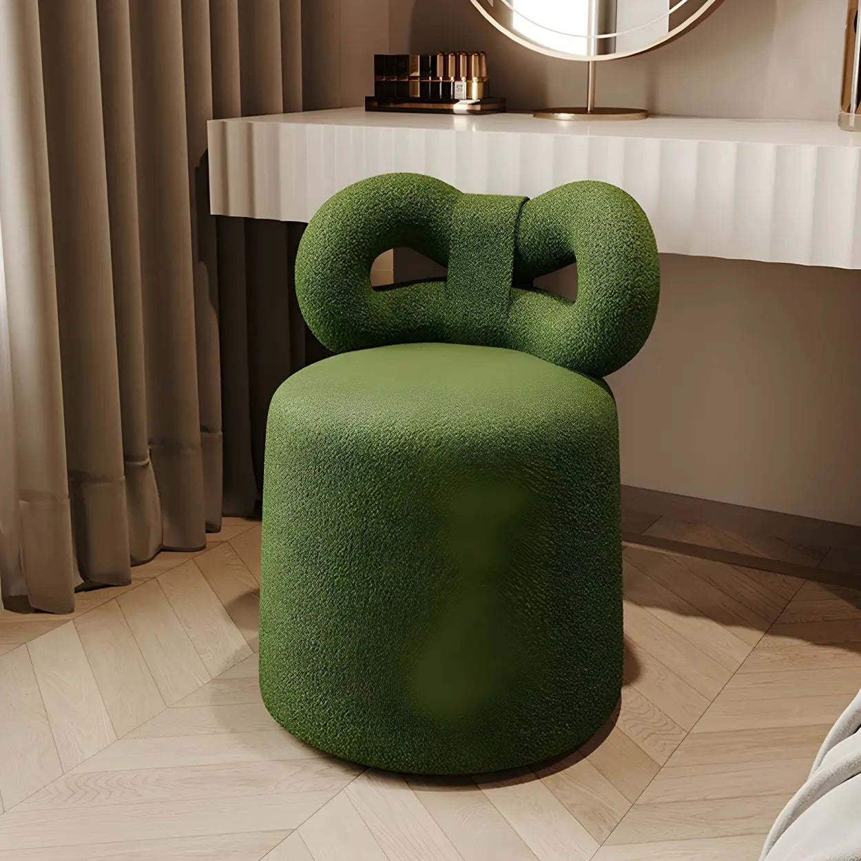Drum Upholstered Bow-Back Swivel Vanity Stool