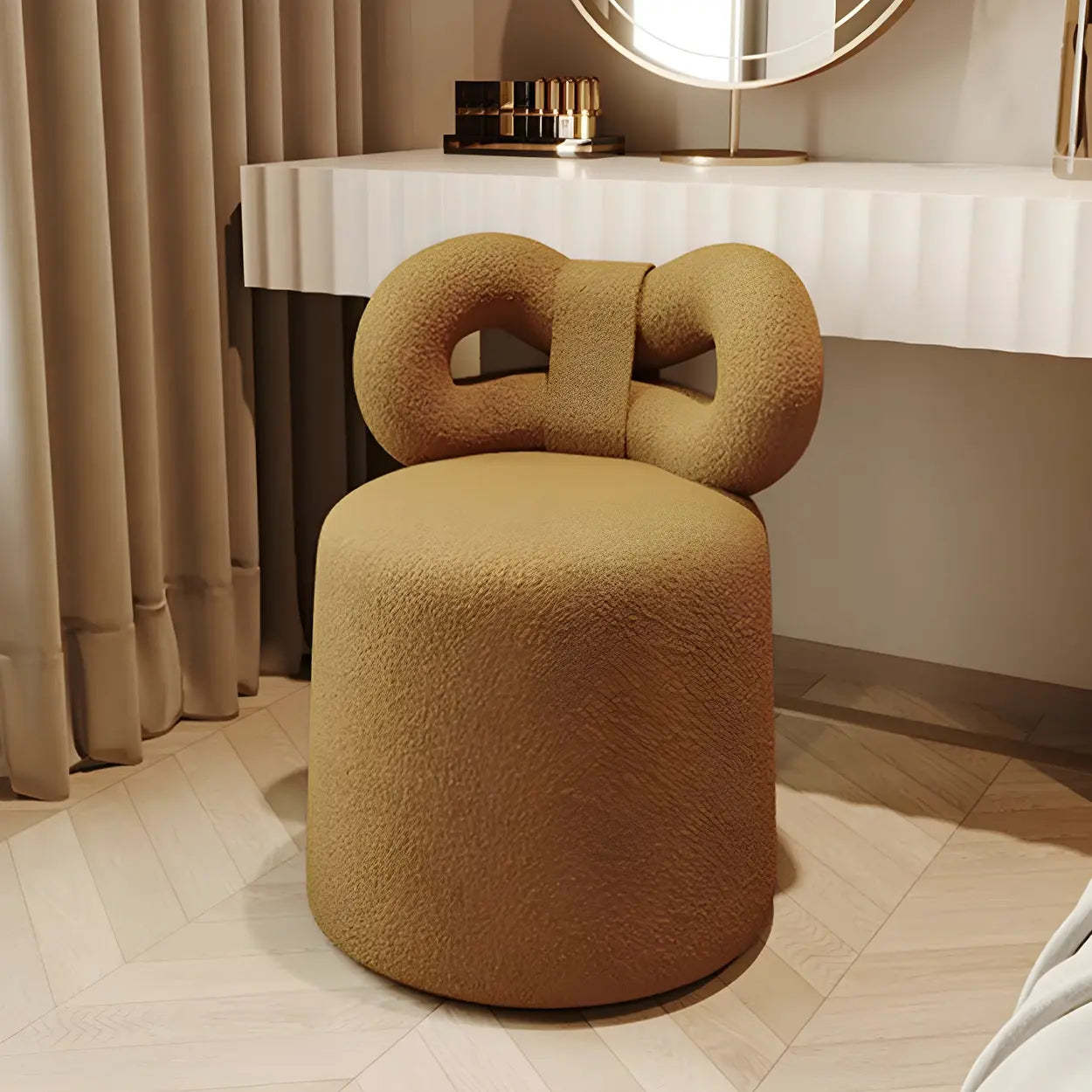 Drum Upholstered Bow-Back Swivel Vanity Stool