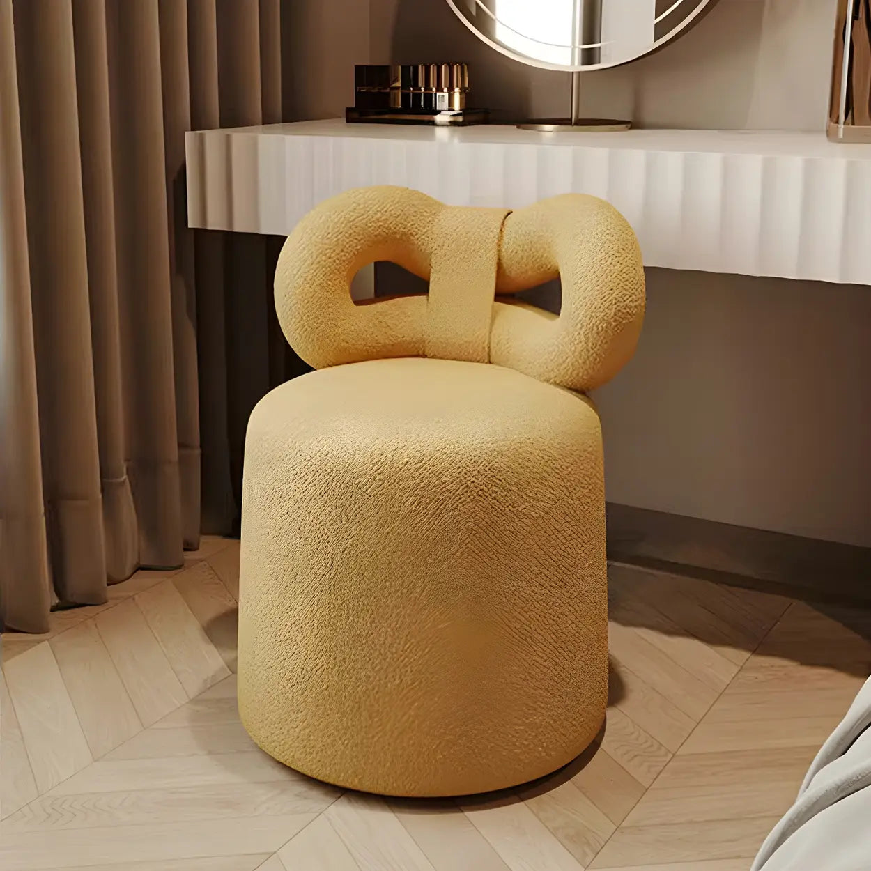 Drum Upholstered Bow-Back Swivel Vanity Stool
