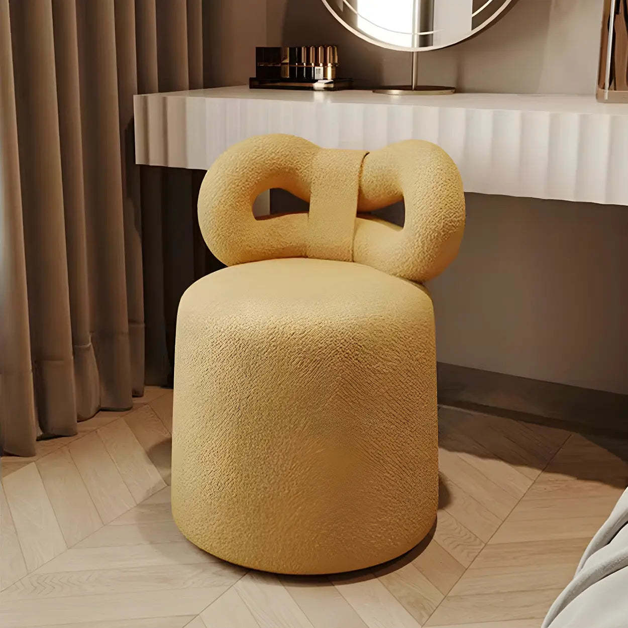 Drum Upholstered Bow-Back Swivel Vanity Stool