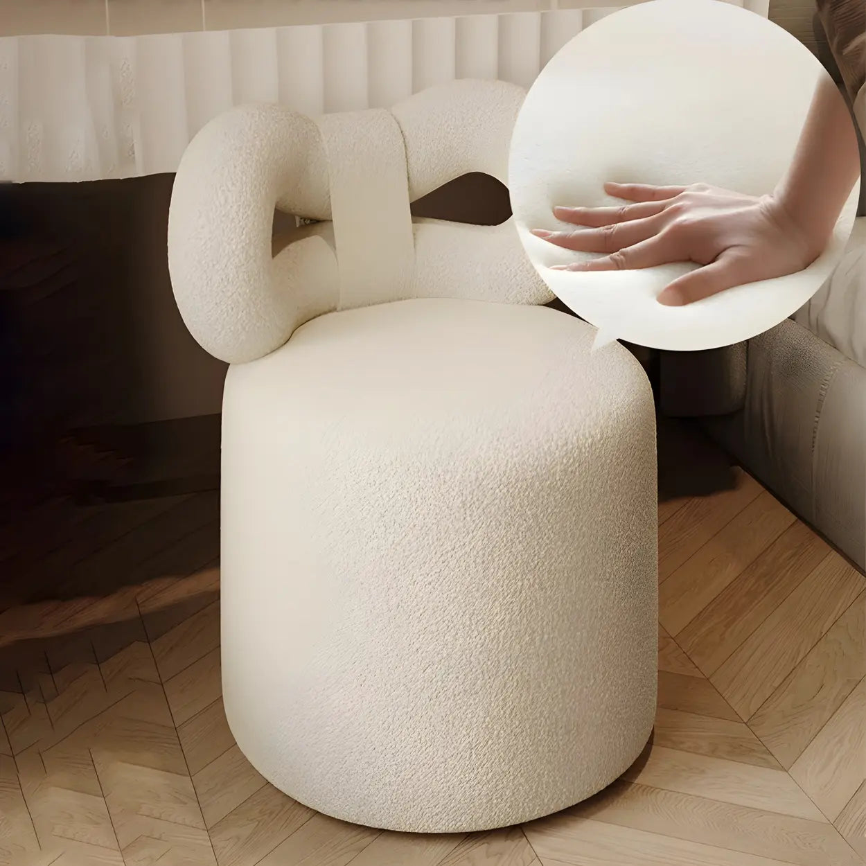 Drum Upholstered Bow-Back Swivel Vanity Stool