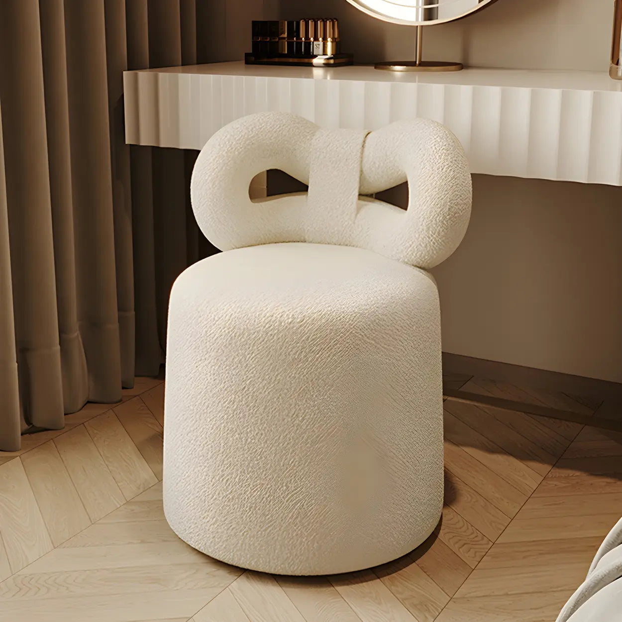 Drum Upholstered Bow-Back Swivel Vanity Stool