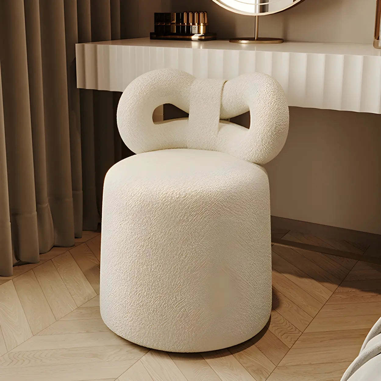 Drum Upholstered Bow-Back Swivel Vanity Stool
