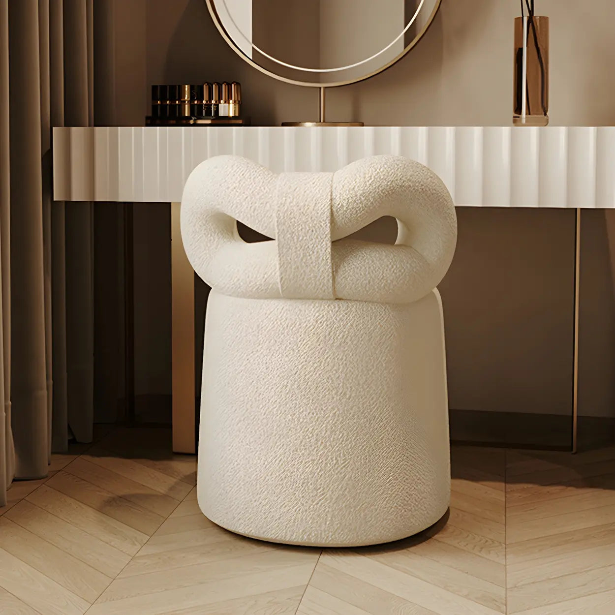 Drum Upholstered Bow-Back Swivel Vanity Stool