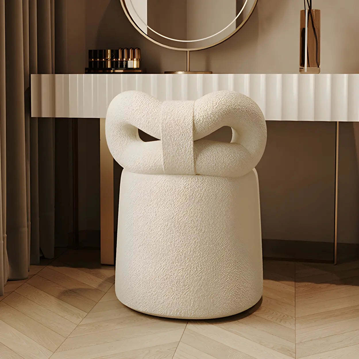 Drum Upholstered Bow-Back Swivel Vanity Stool
