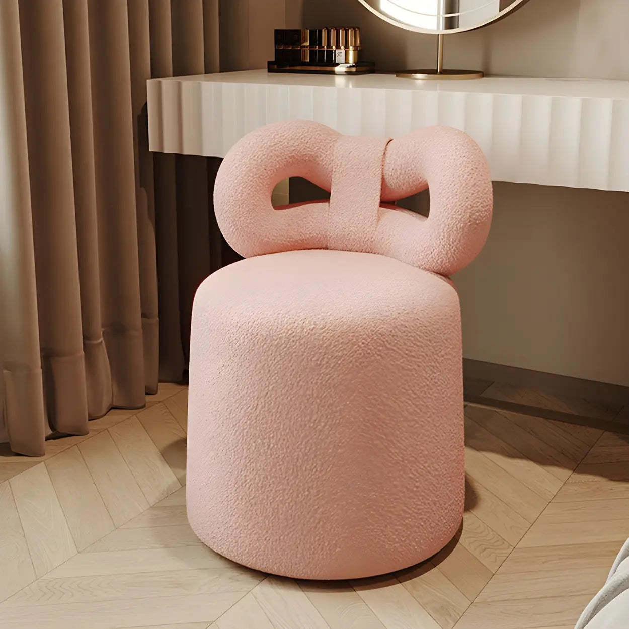 Drum Upholstered Bow-Back Swivel Vanity Stool