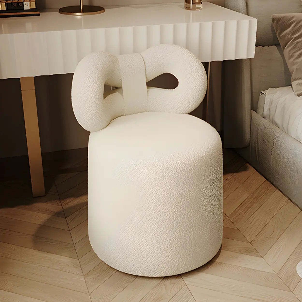 Drum Upholstered Bow-Back Swivel Vanity Stool