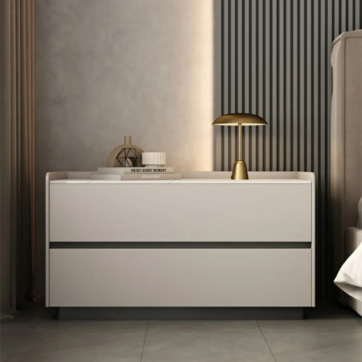Cream Rectangular Faux Leather Storage Nightstand