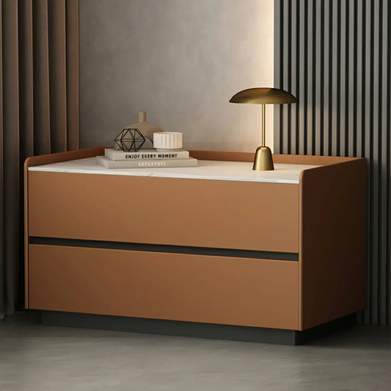 Cream Rectangular Faux Leather Storage Nightstand — Dark Coffee / 2 Piece Set