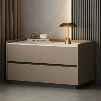 Cream Rectangular Faux Leather Storage Nightstand — Dark Gray / 2 Piece Set