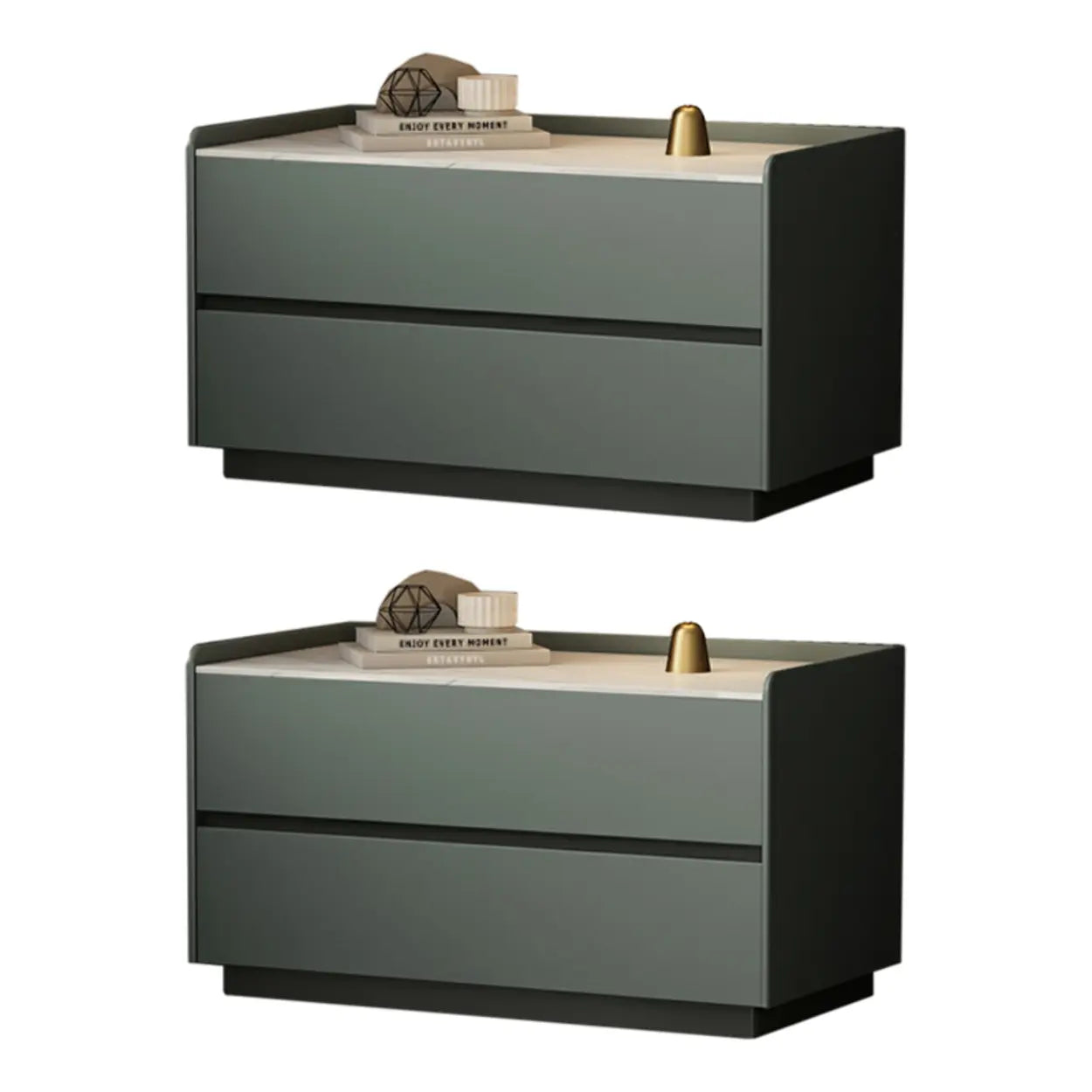 Cream Rectangular Faux Leather Storage Nightstand — Light Gray / 2 Piece Set