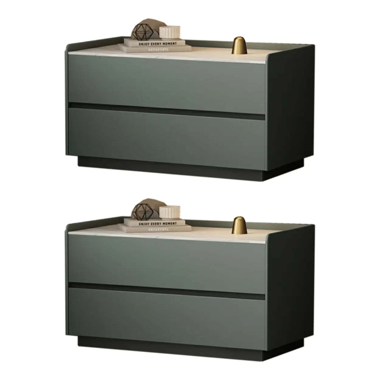 Cream Rectangular Faux Leather Storage Nightstand — Light Gray / 2 Piece Set