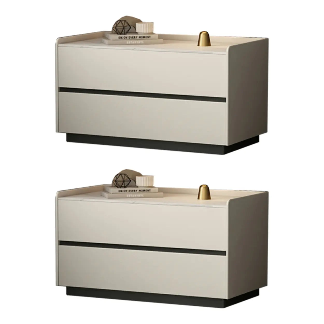 Cream Rectangular Faux Leather Storage Nightstand — Green / 2 Piece Set
