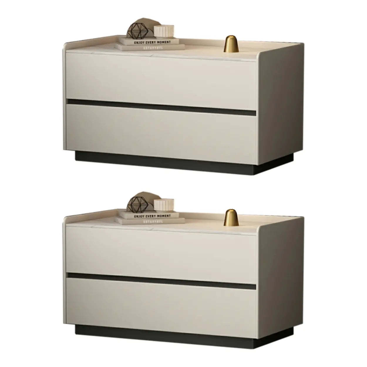 Cream Rectangular Faux Leather Storage Nightstand — Green / 2 Piece Set