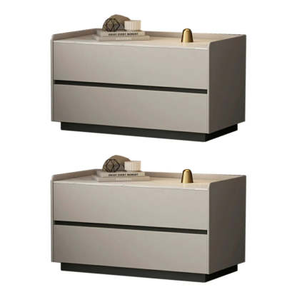 Cream Rectangular Faux Leather Storage Nightstand — Orange / 1 Piece
