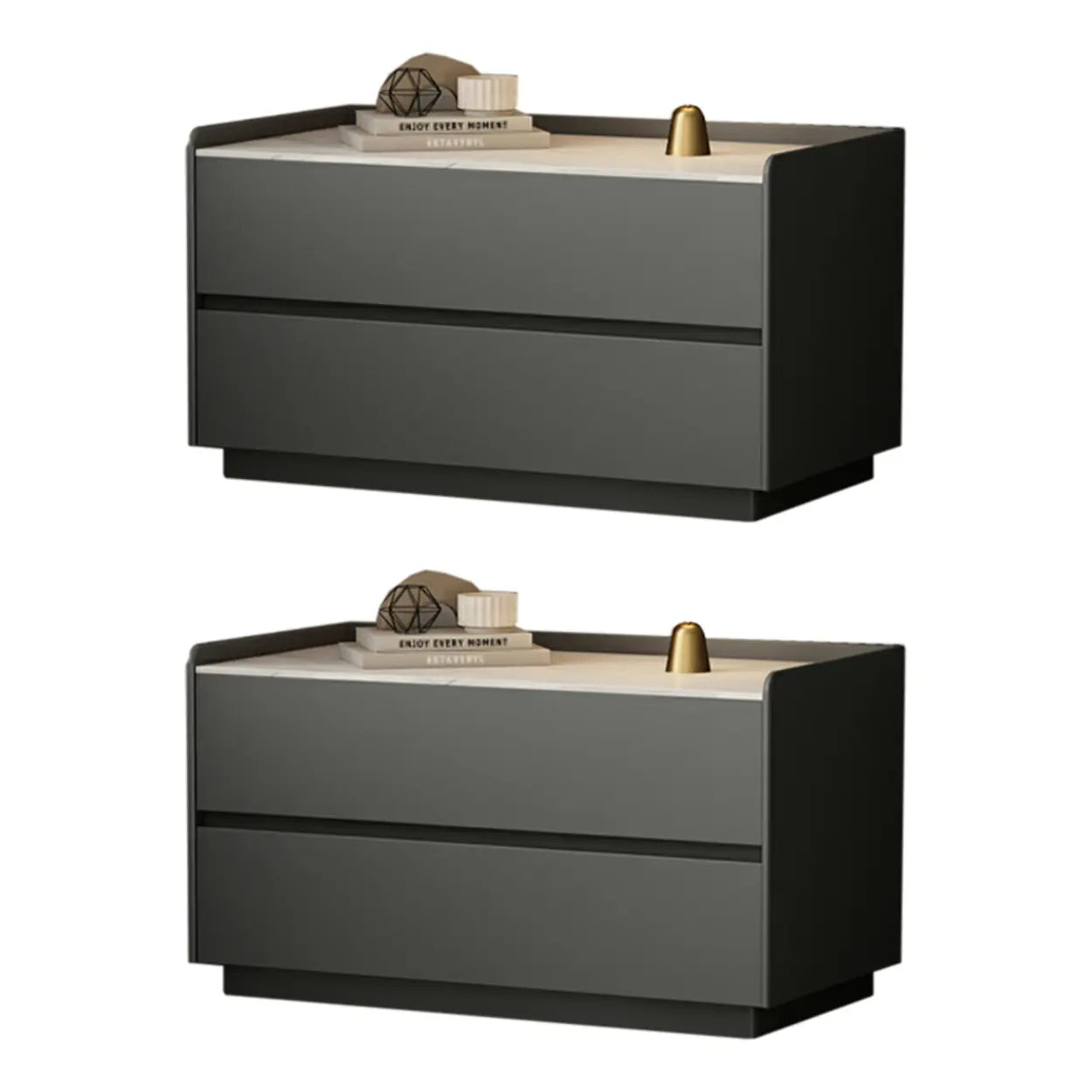 Cream Rectangular Faux Leather Storage Nightstand — Orange / 2 Piece Set