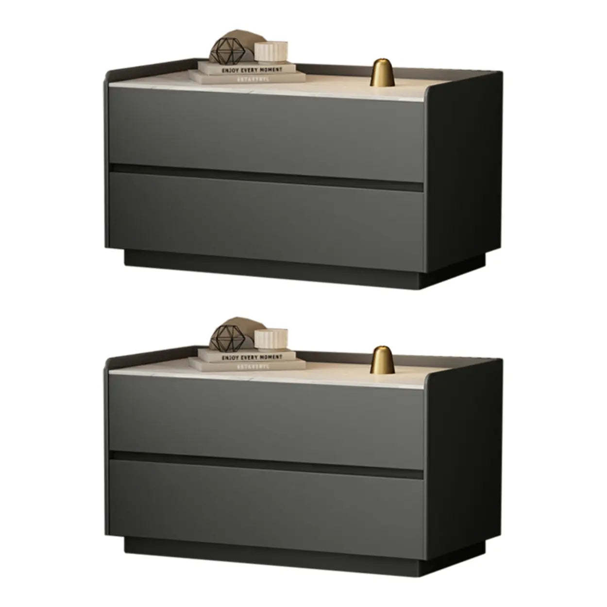 Cream Rectangular Faux Leather Storage Nightstand — Orange / 2 Piece Set
