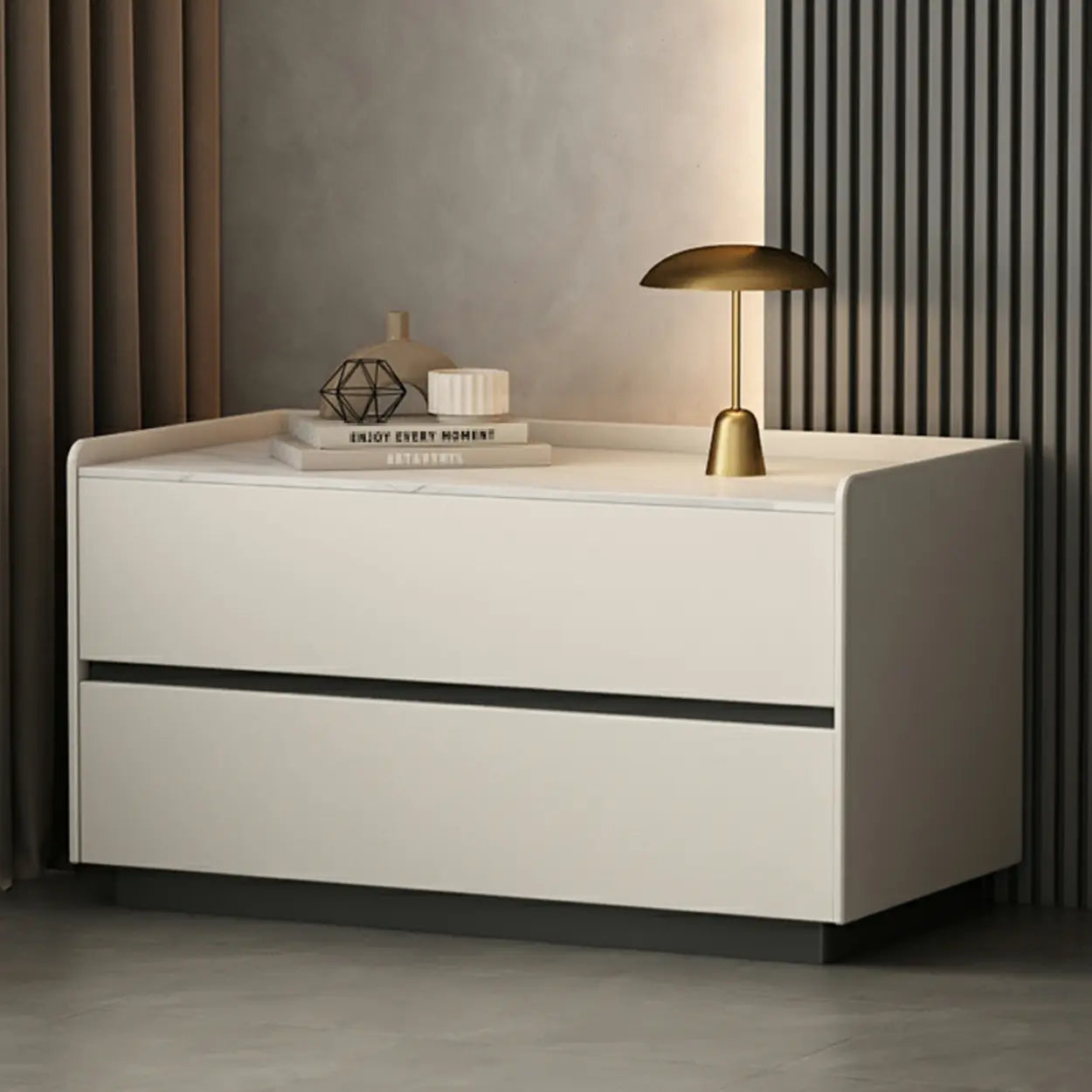 Cream Rectangular Faux Leather Storage Nightstand — Green / 1 Piece
