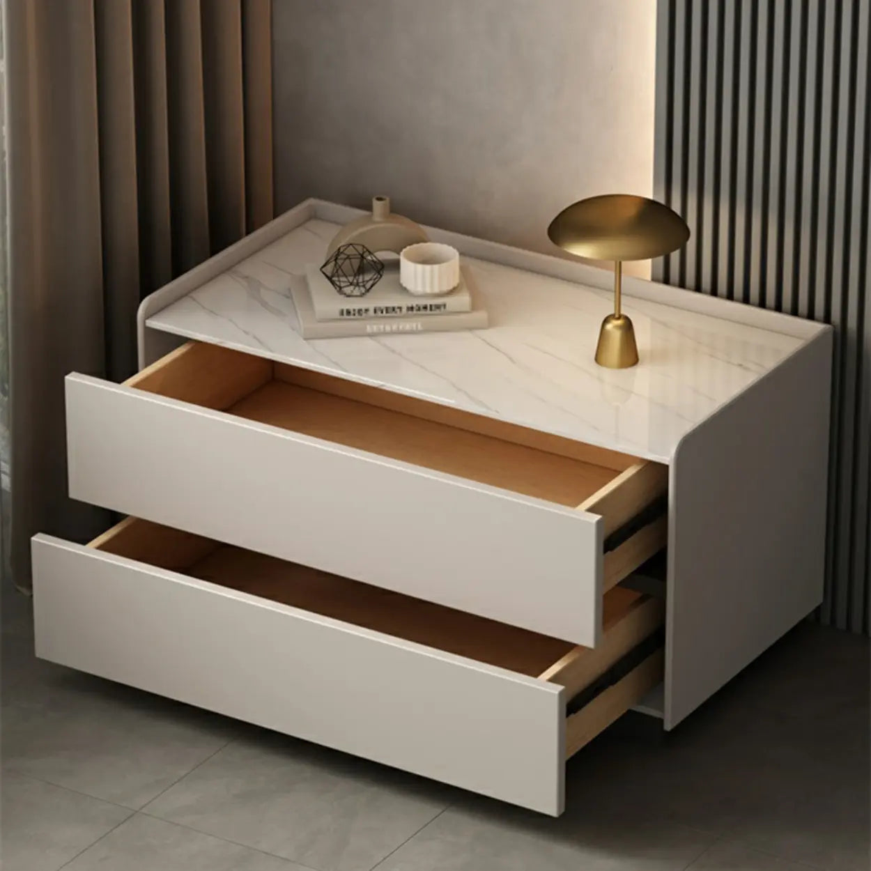 Cream Rectangular Faux Leather Storage Nightstand — Green / 2 Piece Set