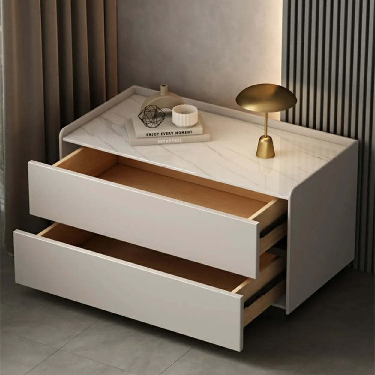 Cream Rectangular Faux Leather Storage Nightstand — Green / 2 Piece Set