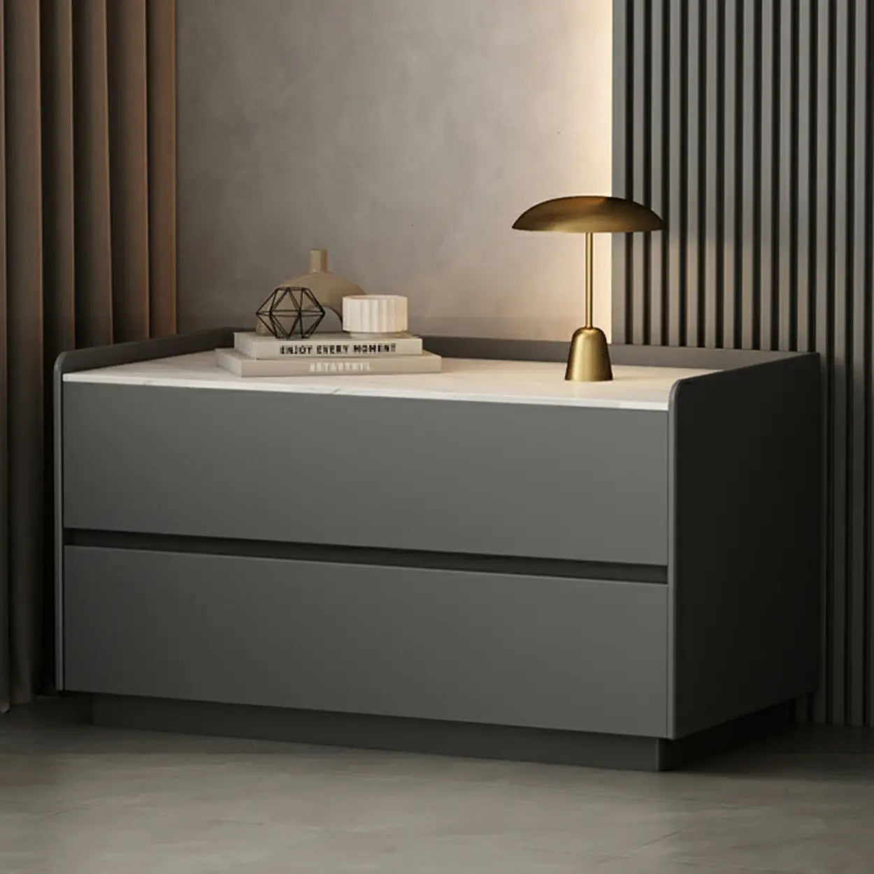 Cream Rectangular Faux Leather Storage Nightstand — Cream Gray / 2 Piece Set