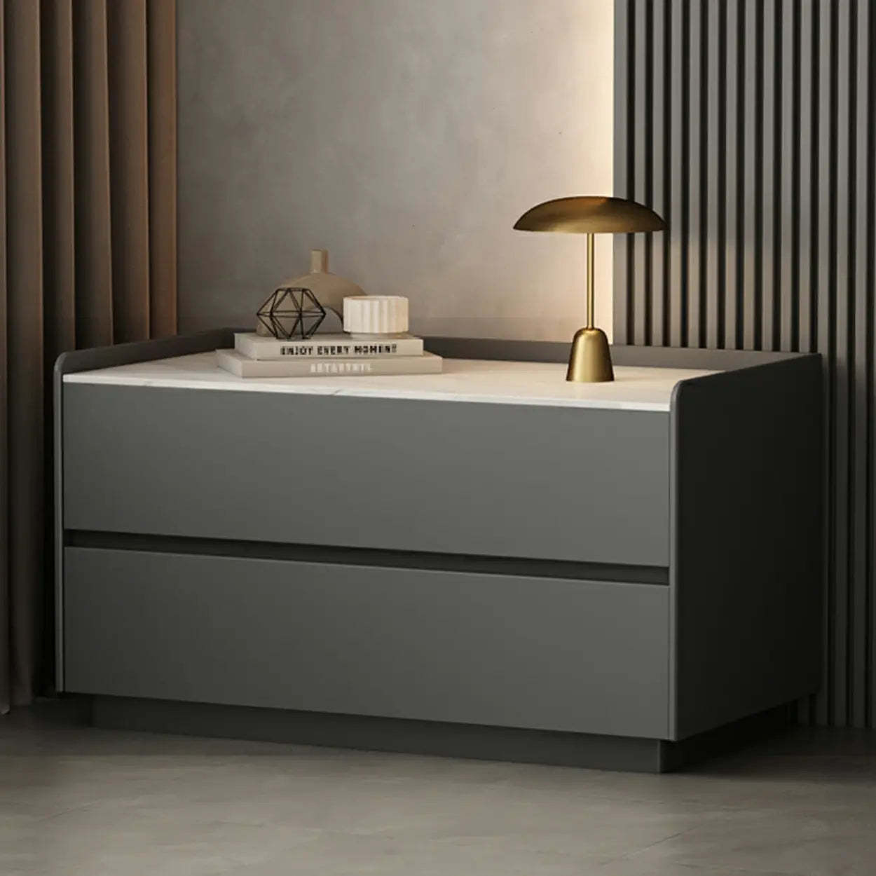 Cream Rectangular Faux Leather Storage Nightstand — Cream Gray / 2 Piece Set