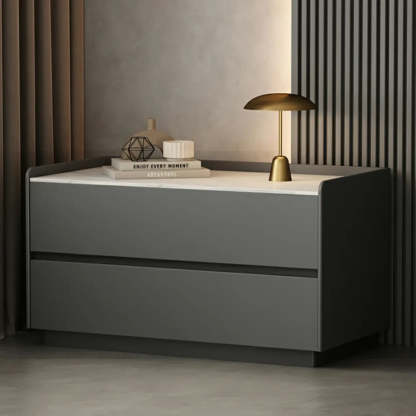 Cream Rectangular Faux Leather Storage Nightstand — Cream Gray / 2 Piece Set