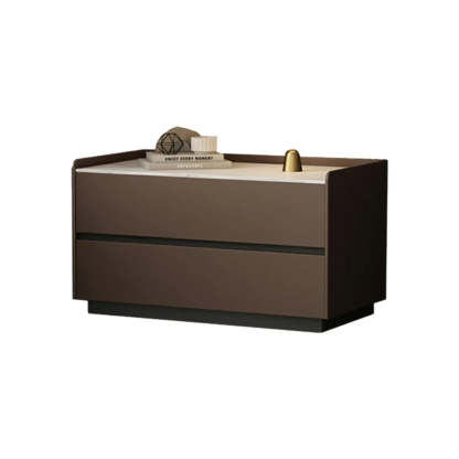 Cream Rectangular Faux Leather Storage Nightstand — Dark Coffee / 1 Piece