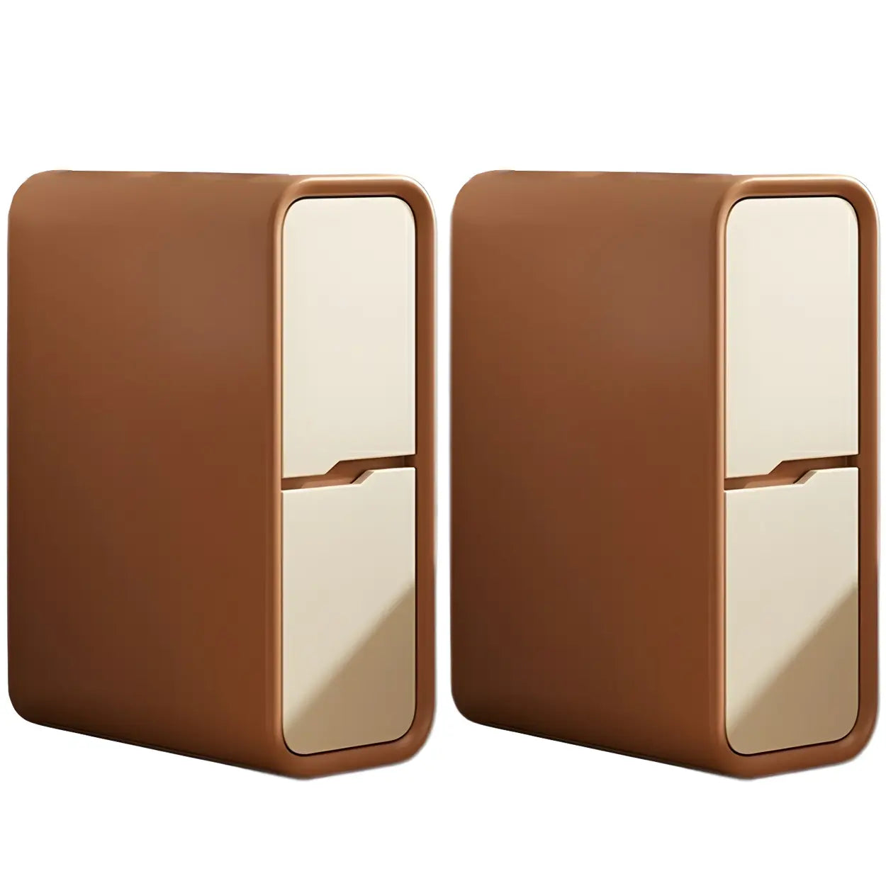 Cream Rounded Wood Faux Leather Multifunctional Nightstand — Cream / 2 Piece Set