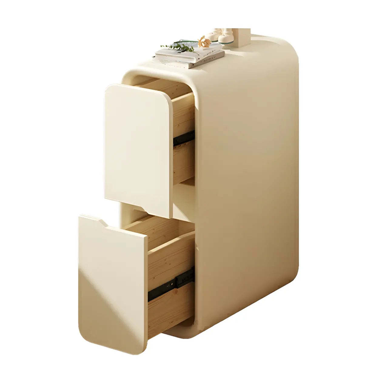 Cream Rounded Wood Faux Leather Multifunctional Nightstand — Gray Blue/ White / 2 Piece Set