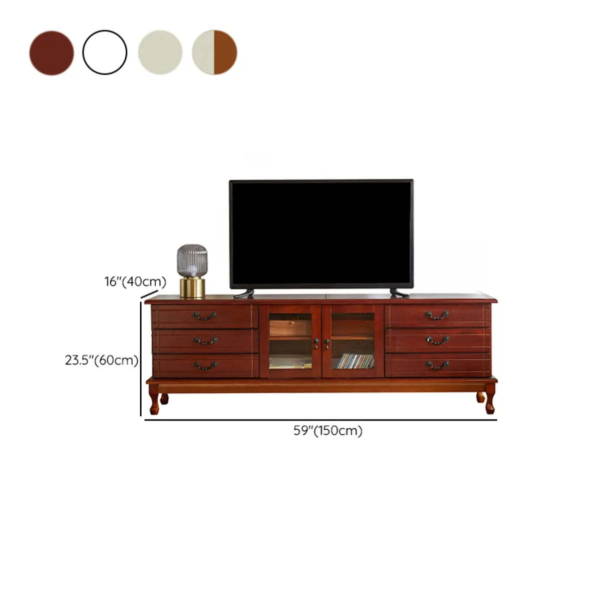 Cream Wood Rectangular TV Stand with Drawers — White