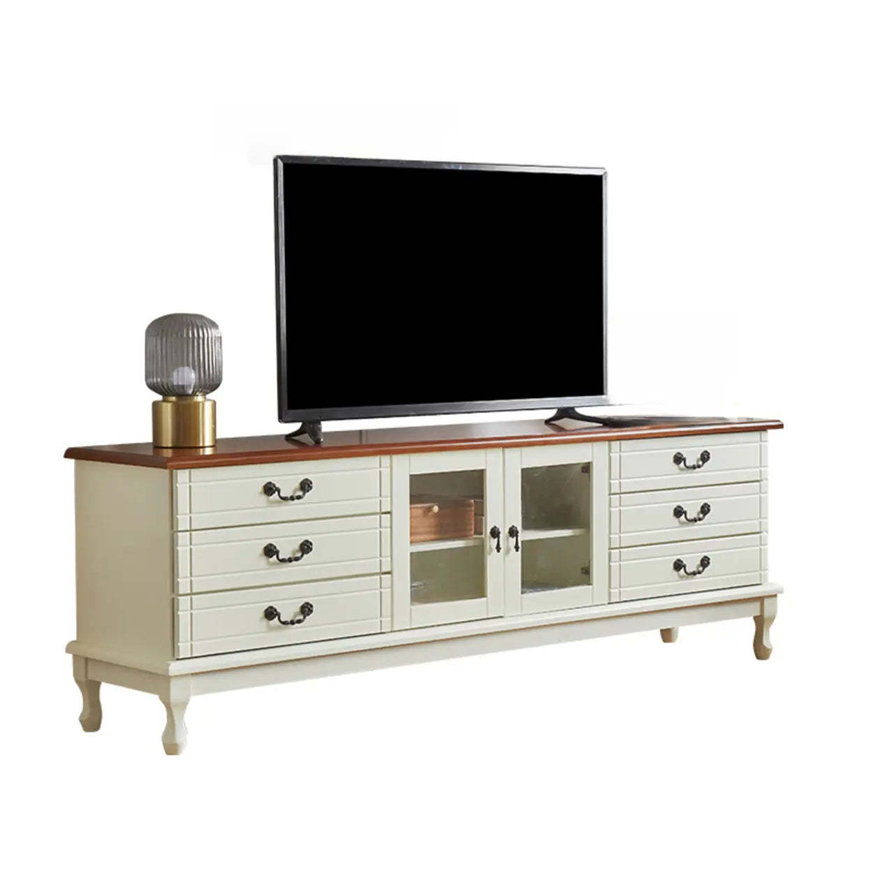 Cream Wood Rectangular TV Stand with Drawers — Coffee