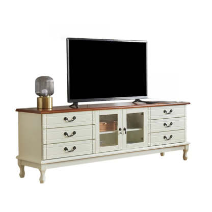 Cream Wood Rectangular TV Stand with Drawers — Coffee