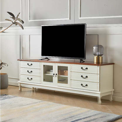 Cream Wood Rectangular TV Stand with Drawers — Coffee