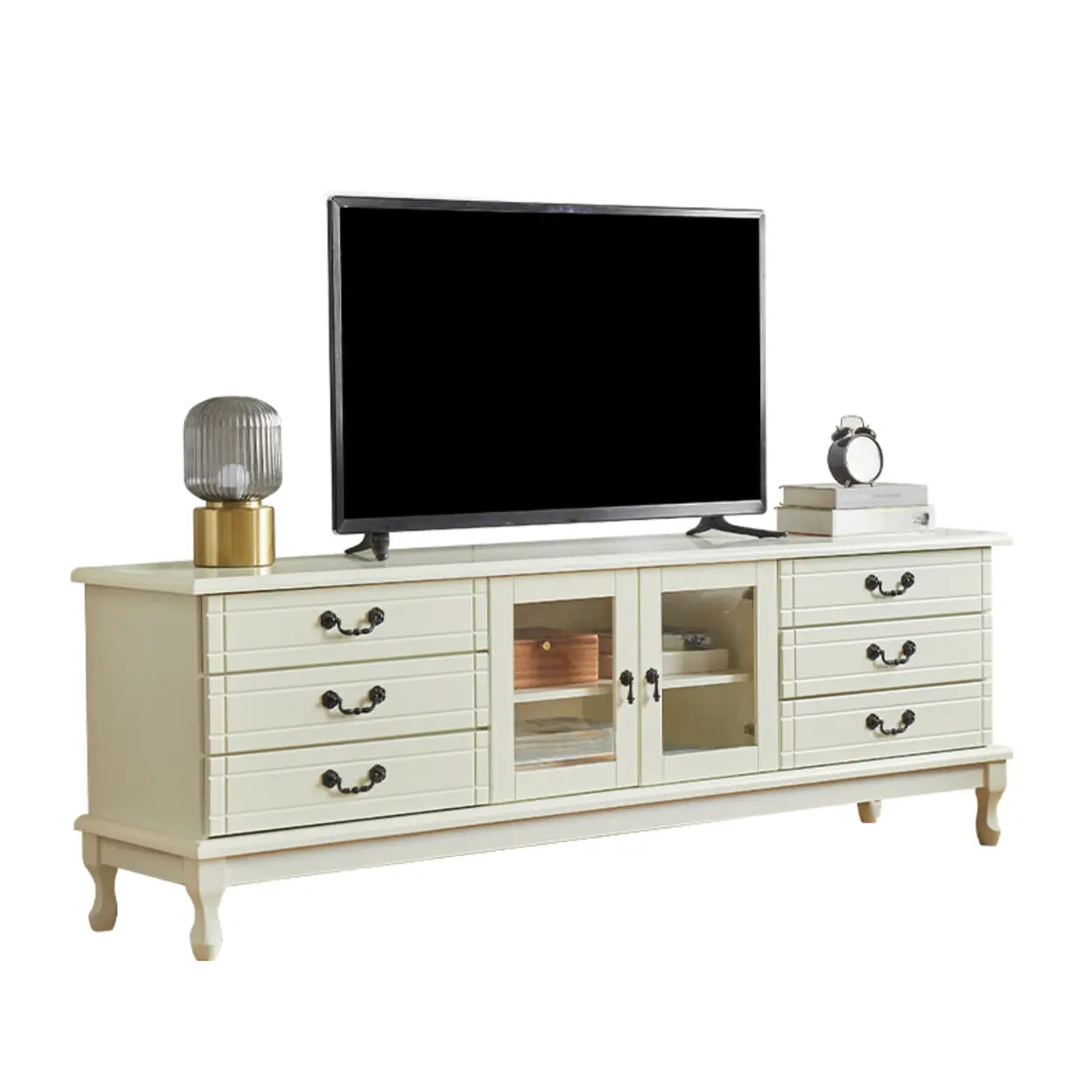 Cream Wood Rectangular TV Stand with Drawers — Coffee
