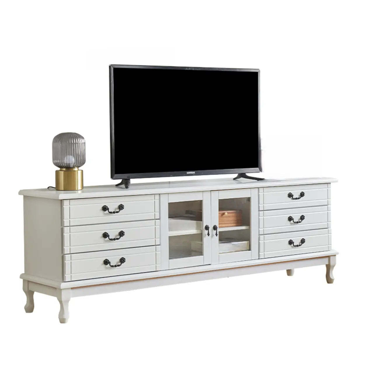 Cream Wood Rectangular TV Stand with Drawers — Cream