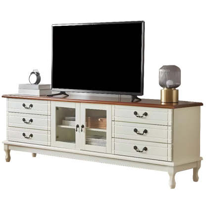 Cream Wood Rectangular TV Stand with Drawers — Cream