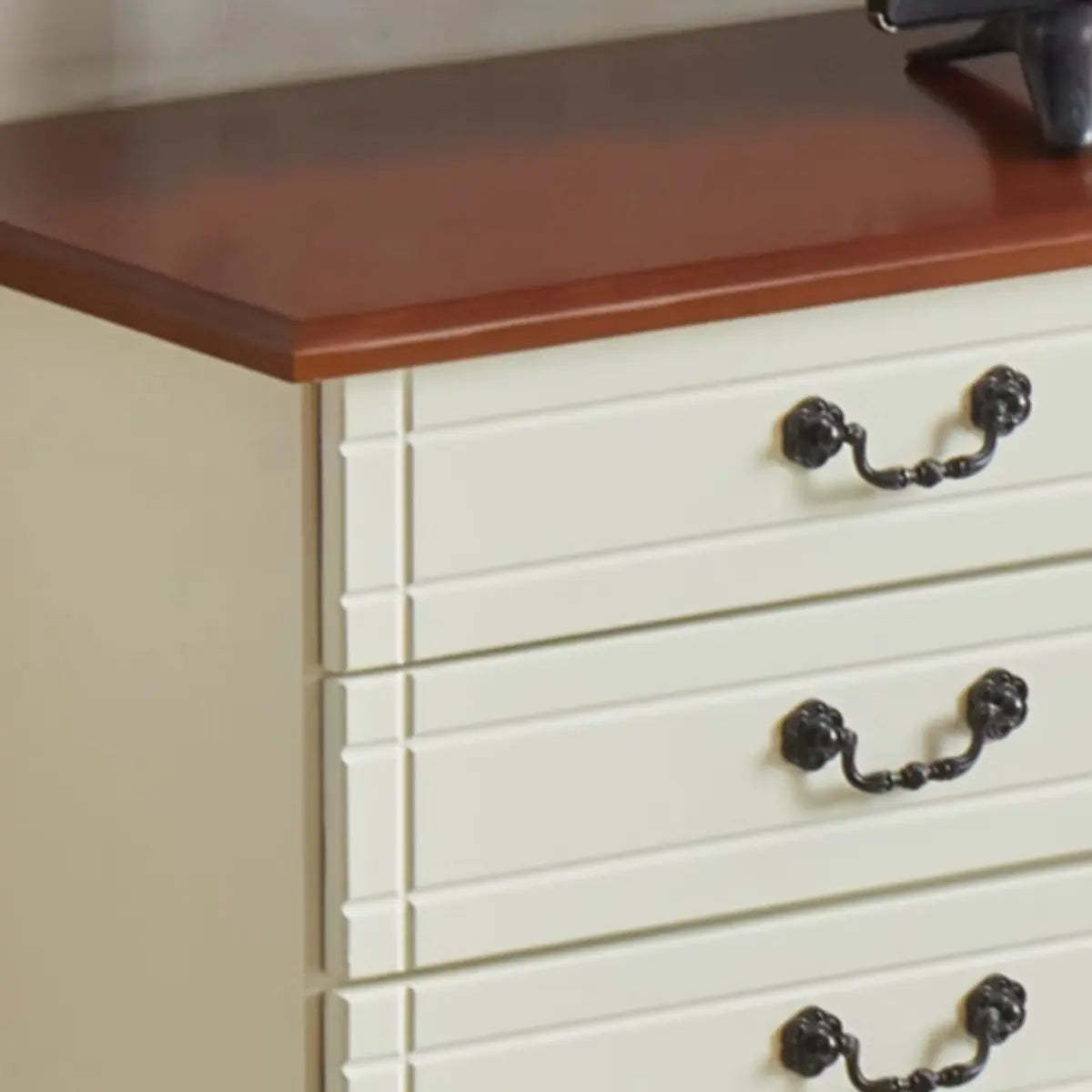 Cream Wood Rectangular TV Stand with Drawers — White
