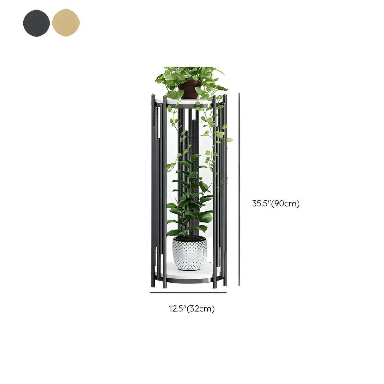 2-Tier Marble-Top Metal Plant Table