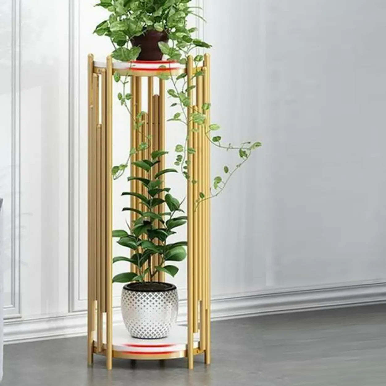 2-Tier Marble-Top Metal Plant Table