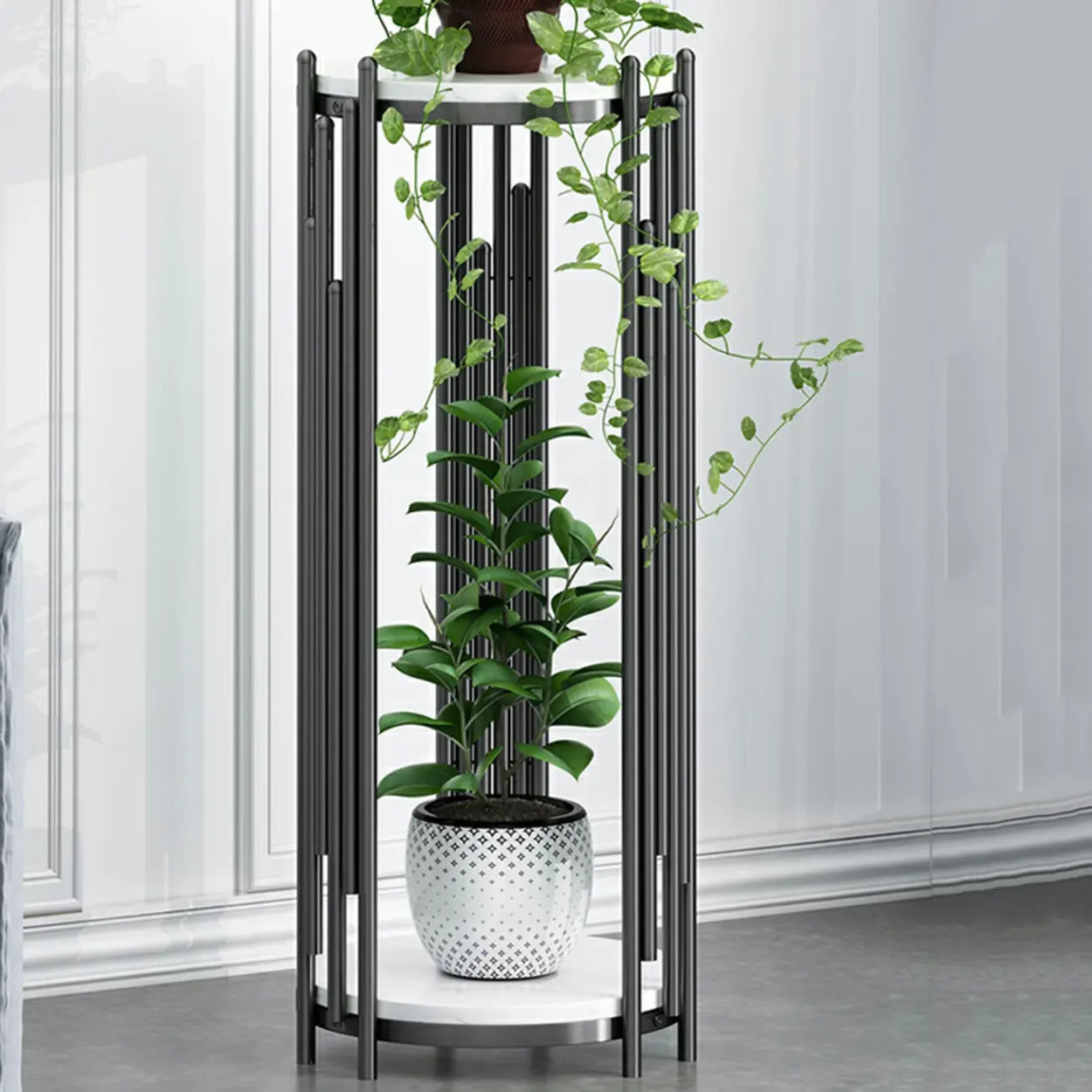 2-Tier Marble-Top Metal Plant Table