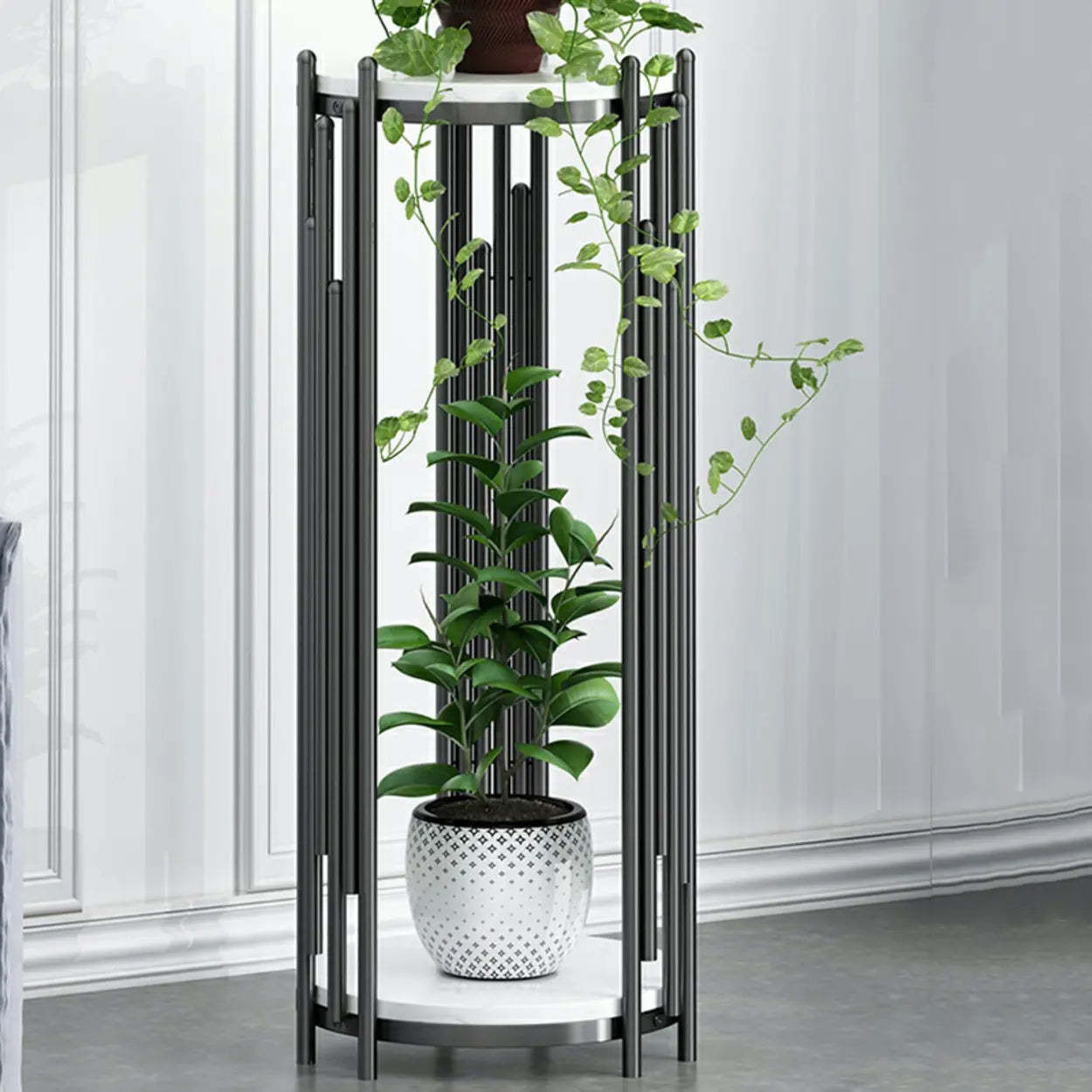2-Tier Marble-Top Metal Plant Table