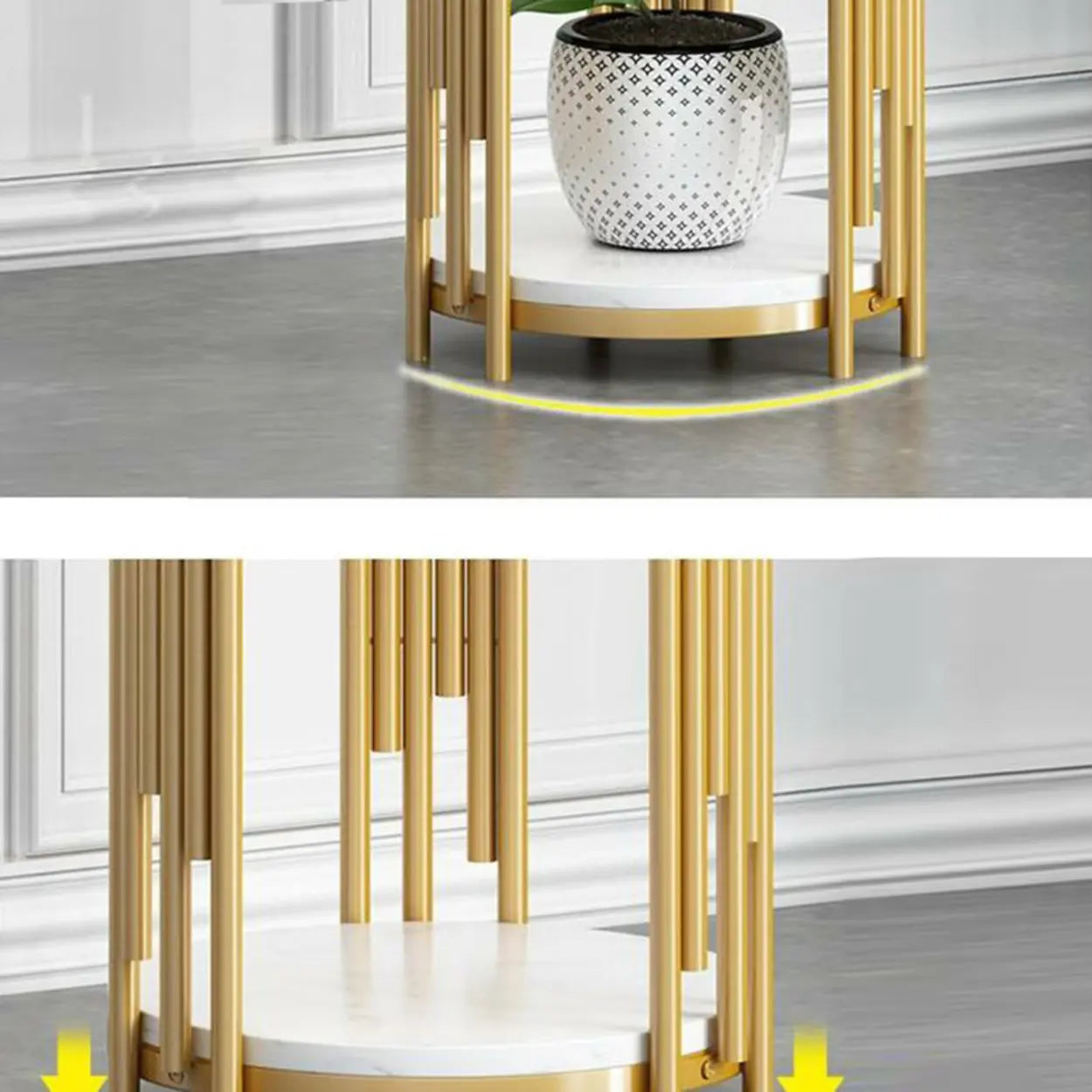 2-Tier Marble-Top Metal Plant Table