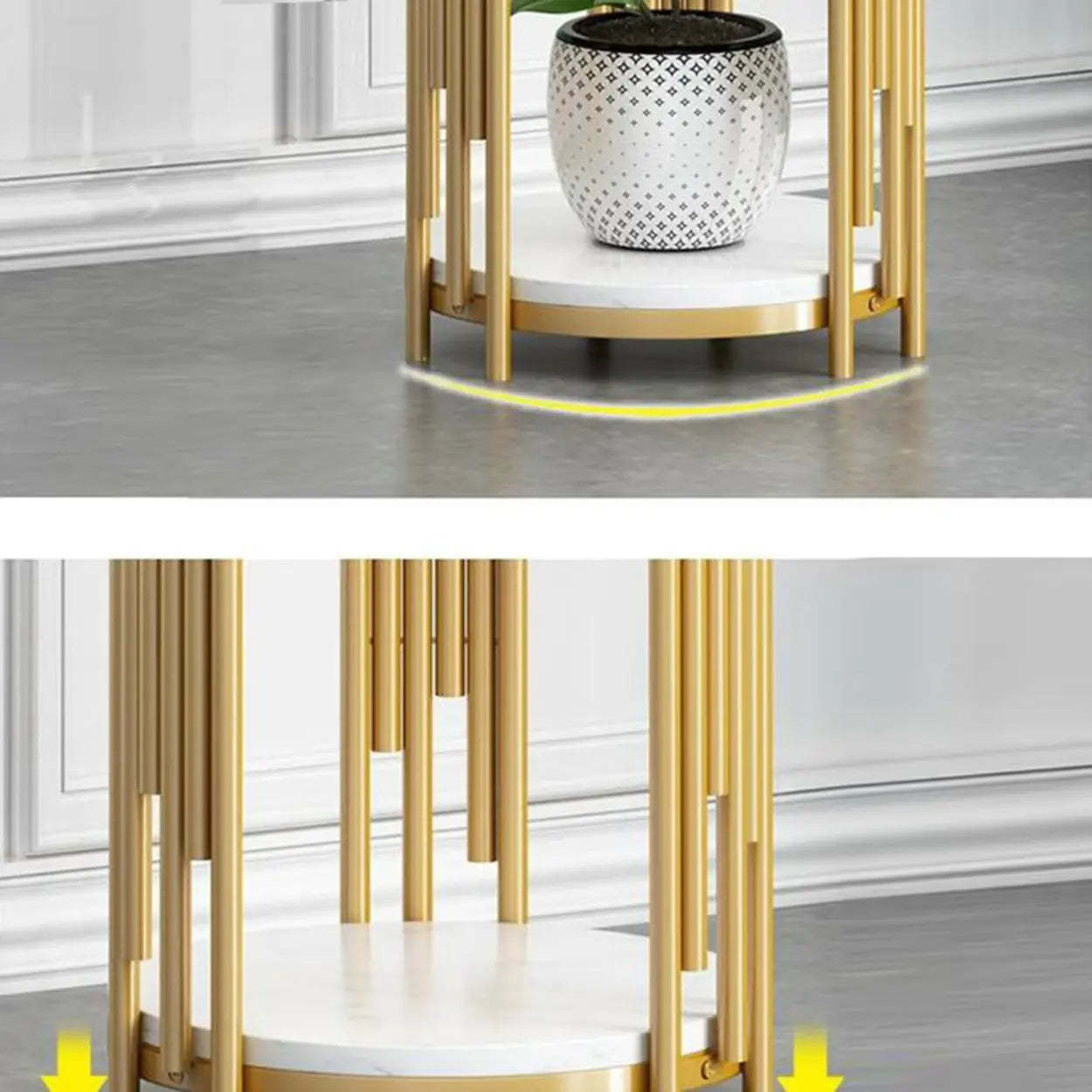 2-Tier Marble-Top Metal Plant Table