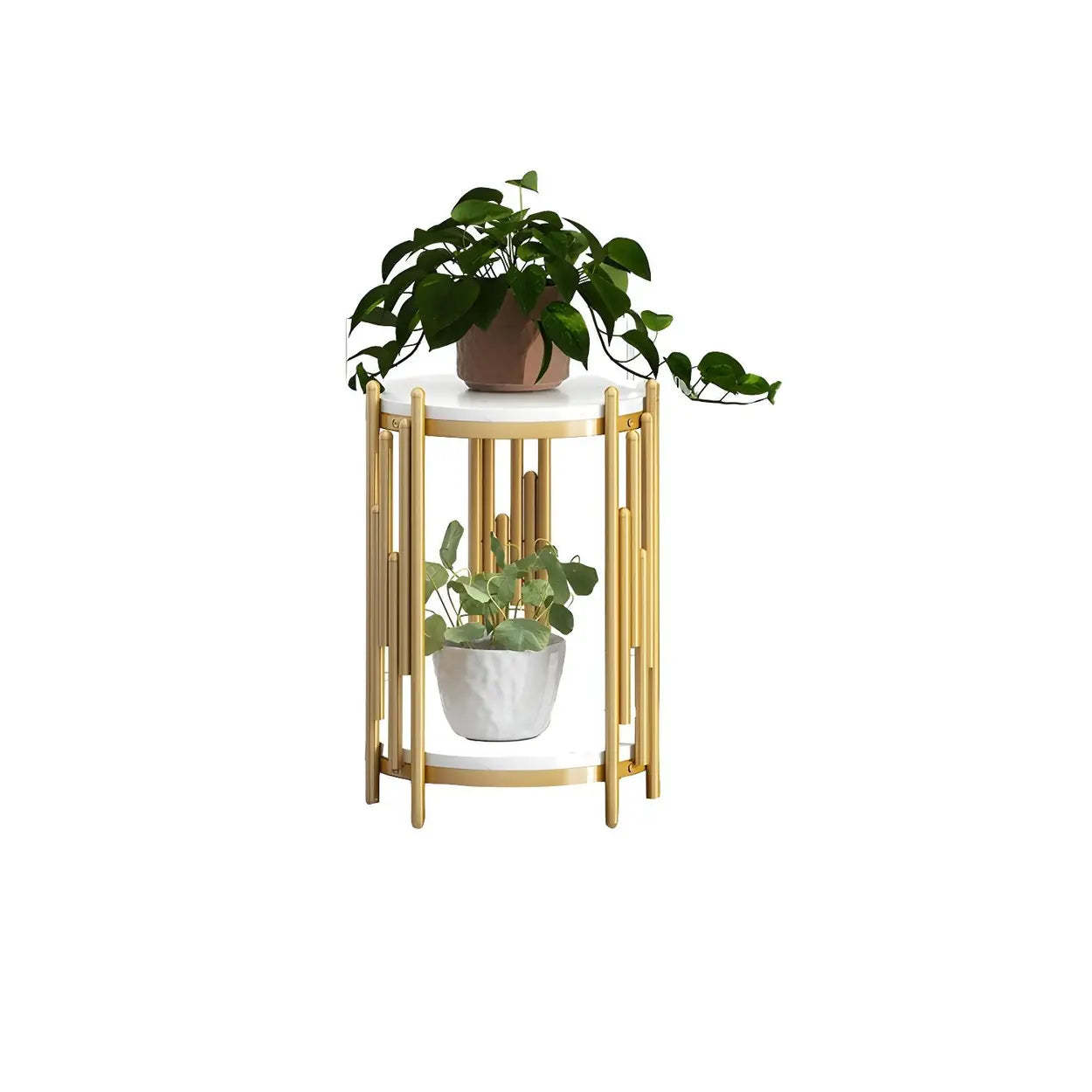 2-Tier Marble-Top Metal Plant Table