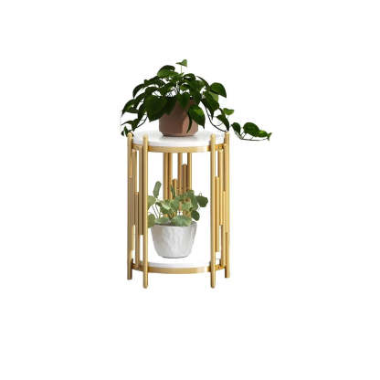 2-Tier Marble-Top Metal Plant Table