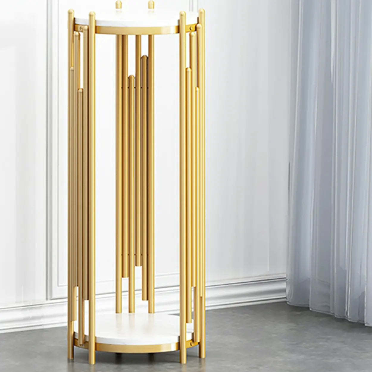 2-Tier Marble-Top Metal Plant Table
