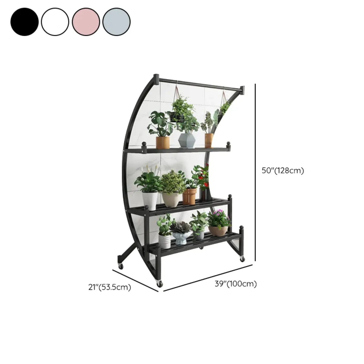 Arched Black Metal Sliding Indoor Plant Stand